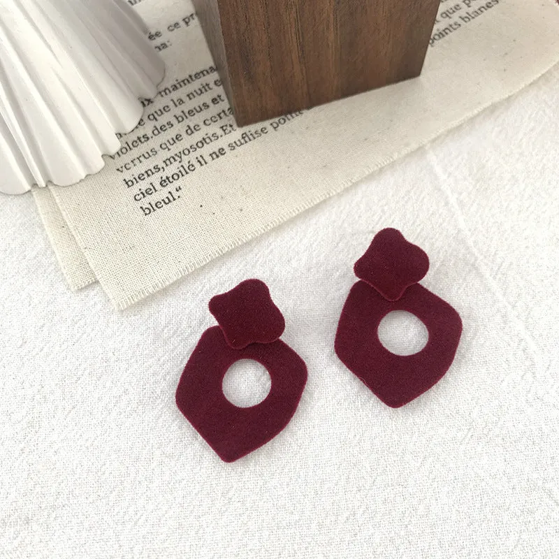 Burgundy Flocking Earrings Retro Winter Geometric Earrings