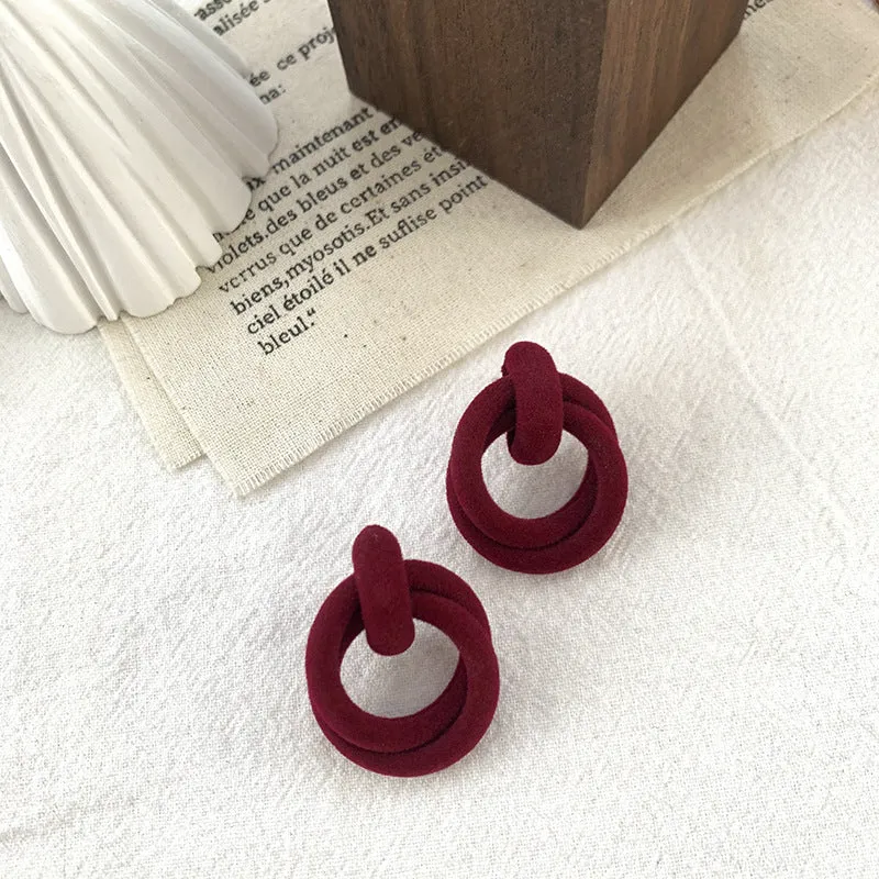 Burgundy Flocking Earrings Retro Winter Geometric Earrings