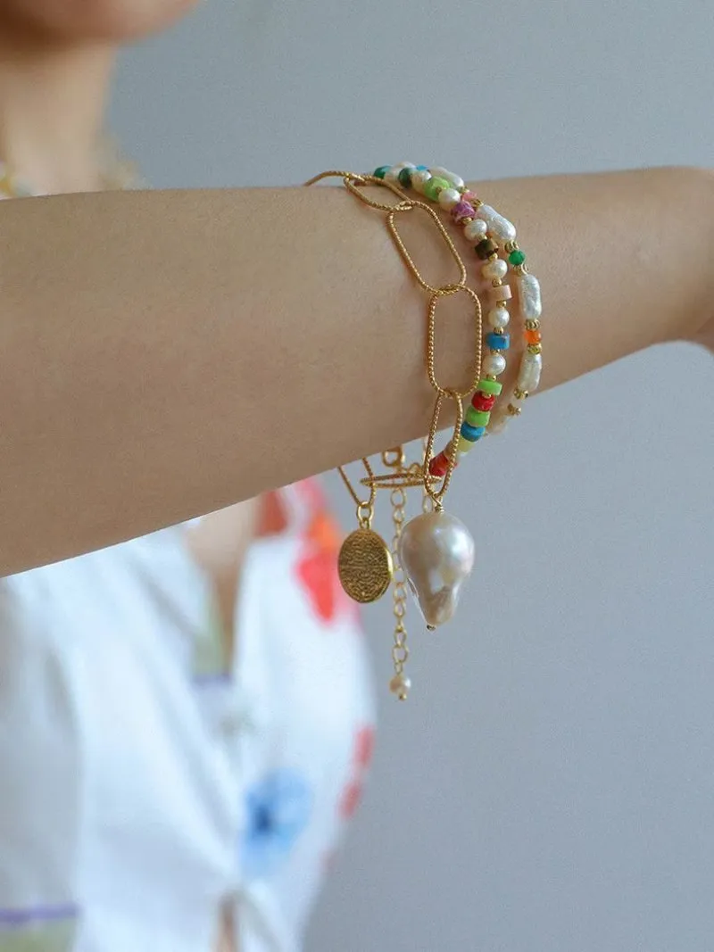 Candy-Colored Gemstone and Popcorn Pearl Beaded Bracelet