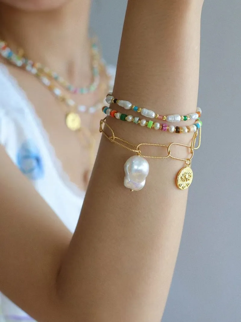 Candy-Colored Gemstone and Popcorn Pearl Beaded Bracelet