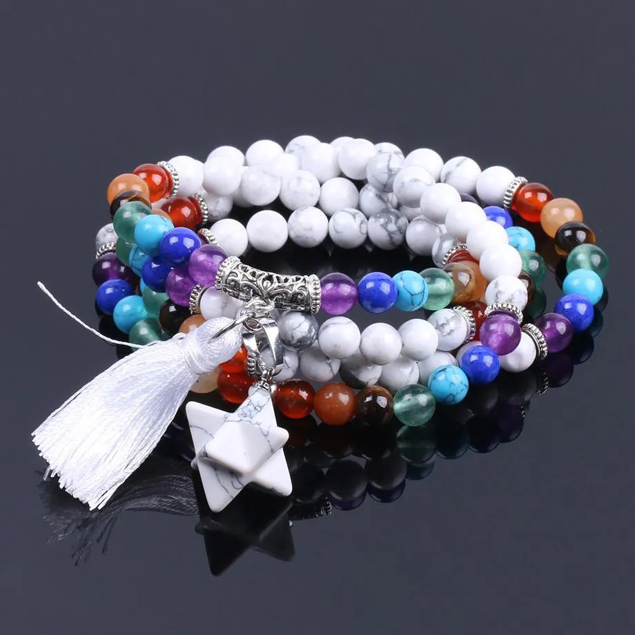 Chakra White Howlite 108 Mala Beads Bracelet