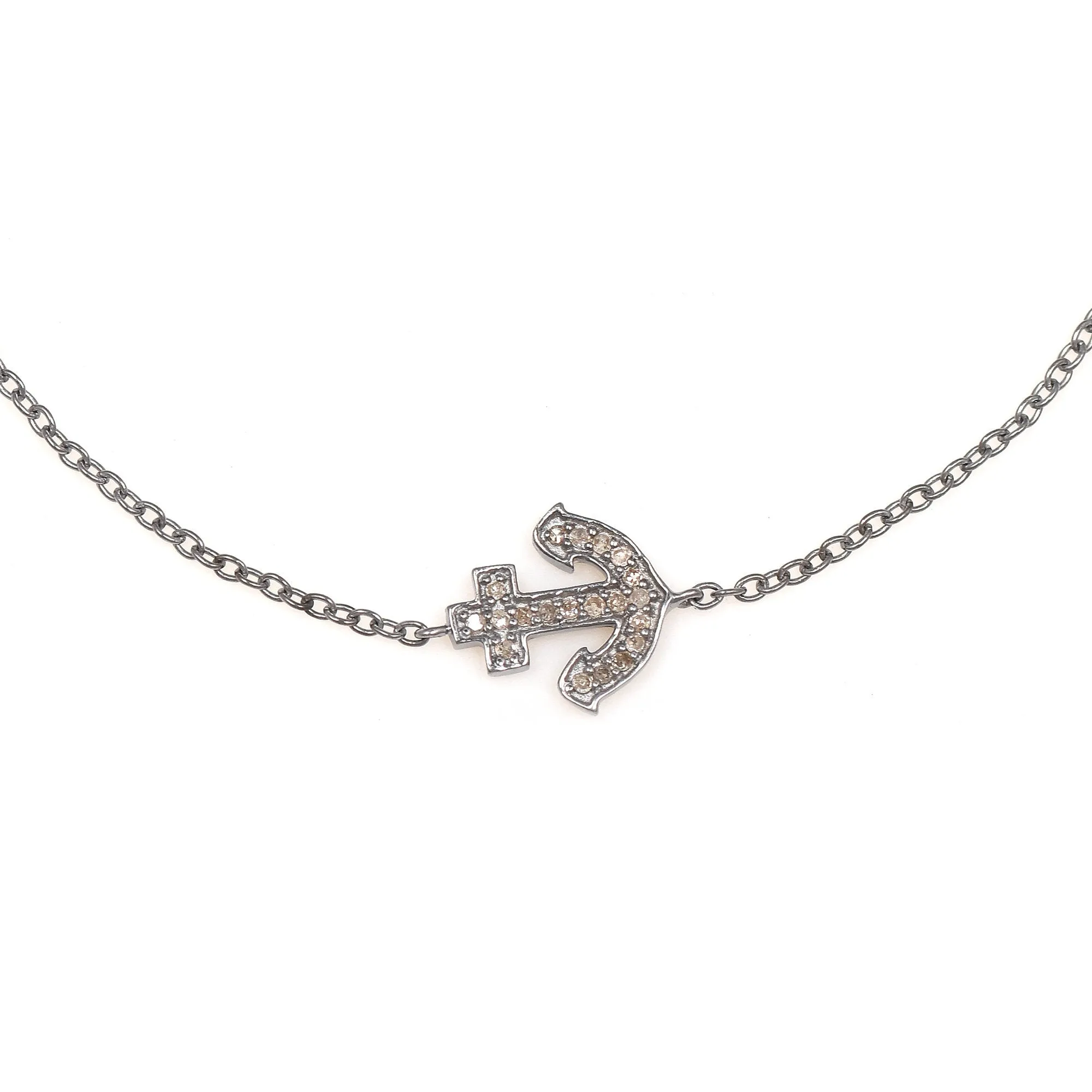 Charm Anchor Diamond Silver Bracelet