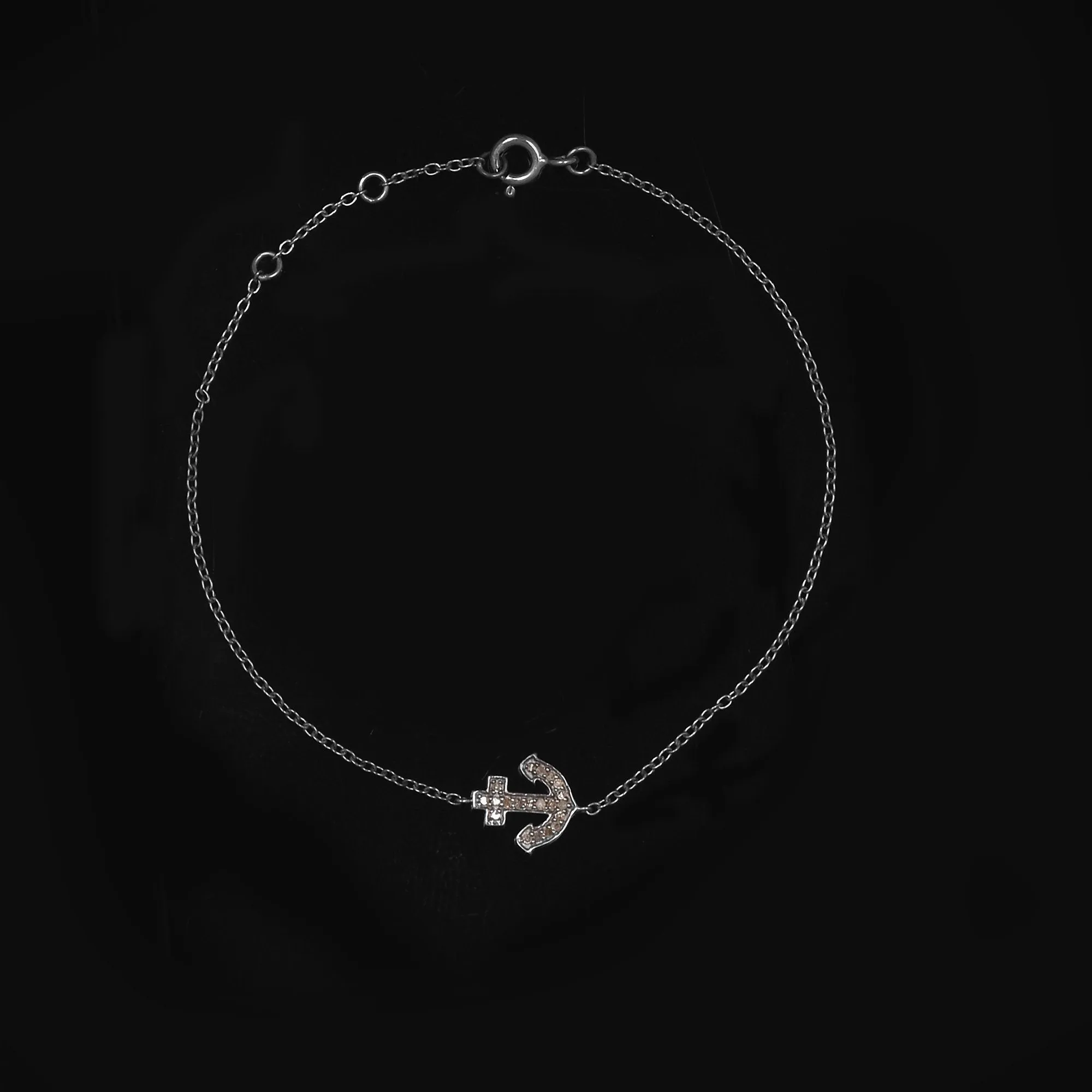 Charm Anchor Diamond Silver Bracelet