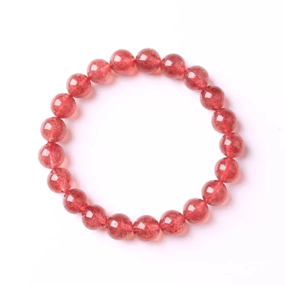 Cherry / Strawberry Quartz Bracelet 8 mm Beads Lab Stretchable Elastic Bracelet Cherry Quartz Crystal Gemstone