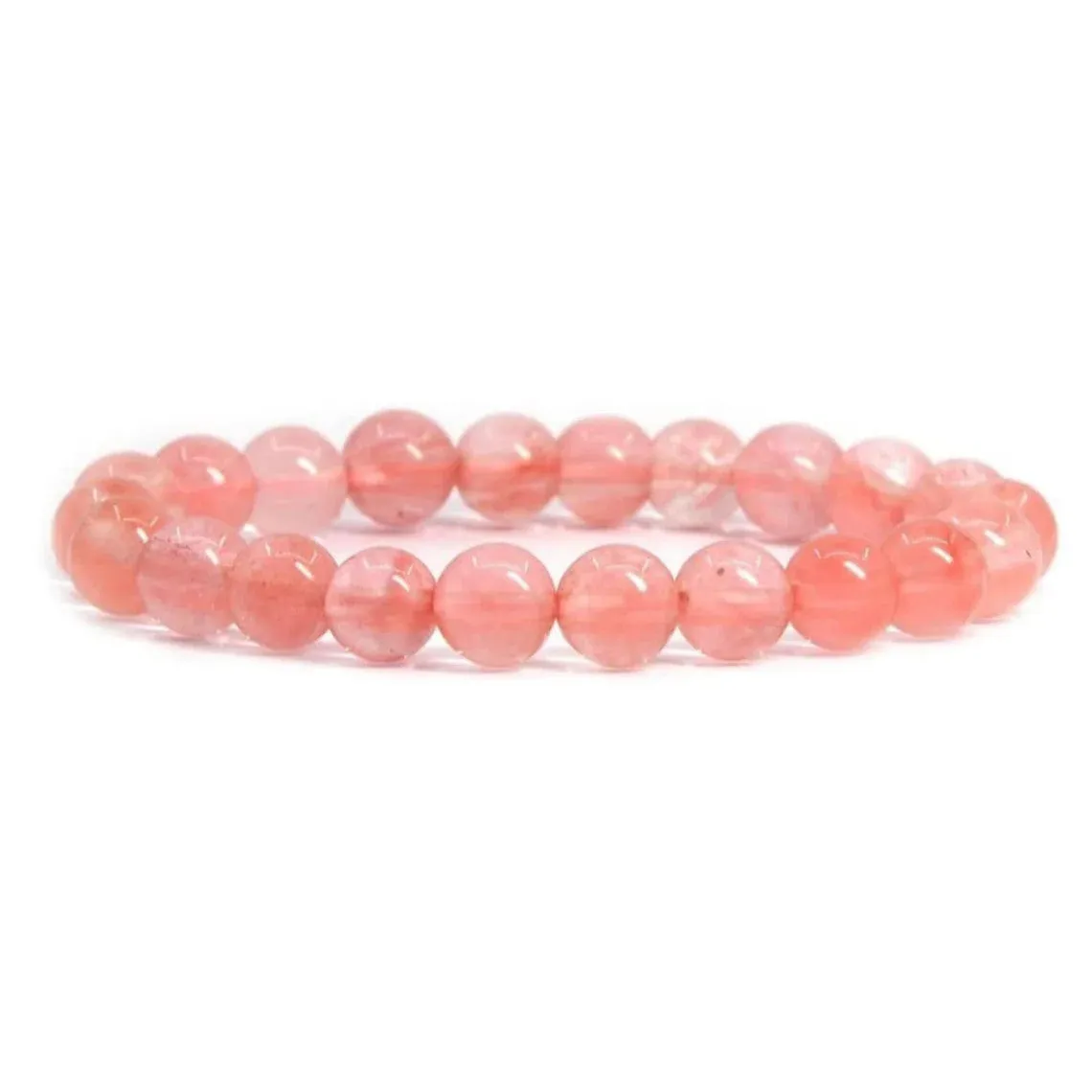 Cherry / Strawberry Quartz Bracelet 8 mm Beads Lab Stretchable Elastic Bracelet Cherry Quartz Crystal Gemstone