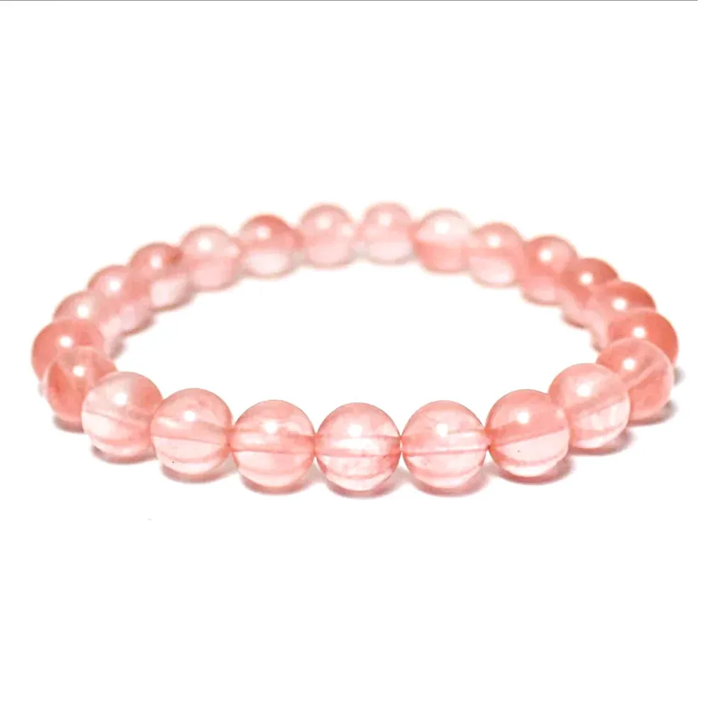 Cherry / Strawberry Quartz Bracelet 8 mm Beads Lab Stretchable Elastic Bracelet Cherry Quartz Crystal Gemstone