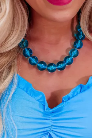 Chunky Acrylic Ball Bead Necklace - Blue