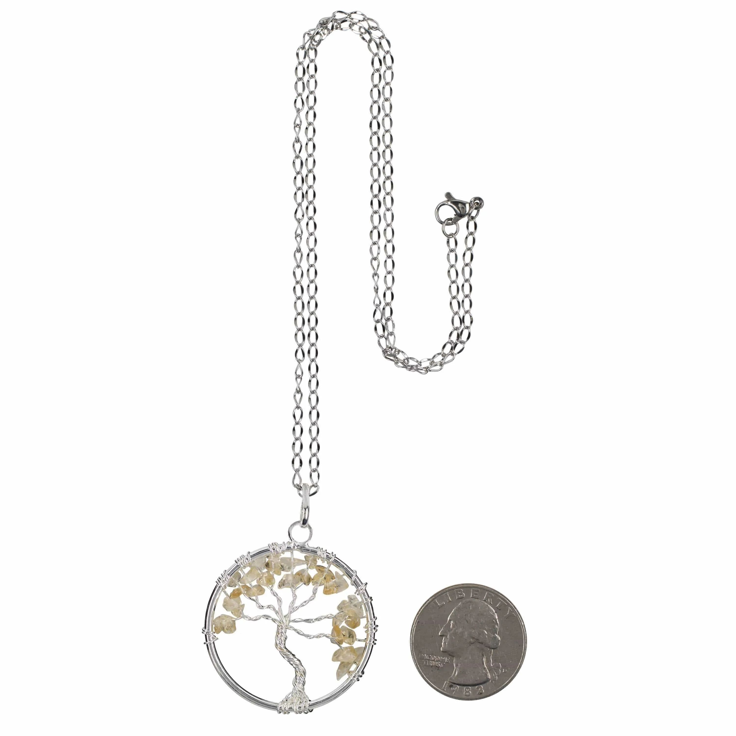 Citrine Chakra Gemstone Tree of Life Necklace & Stainless Steel Chain