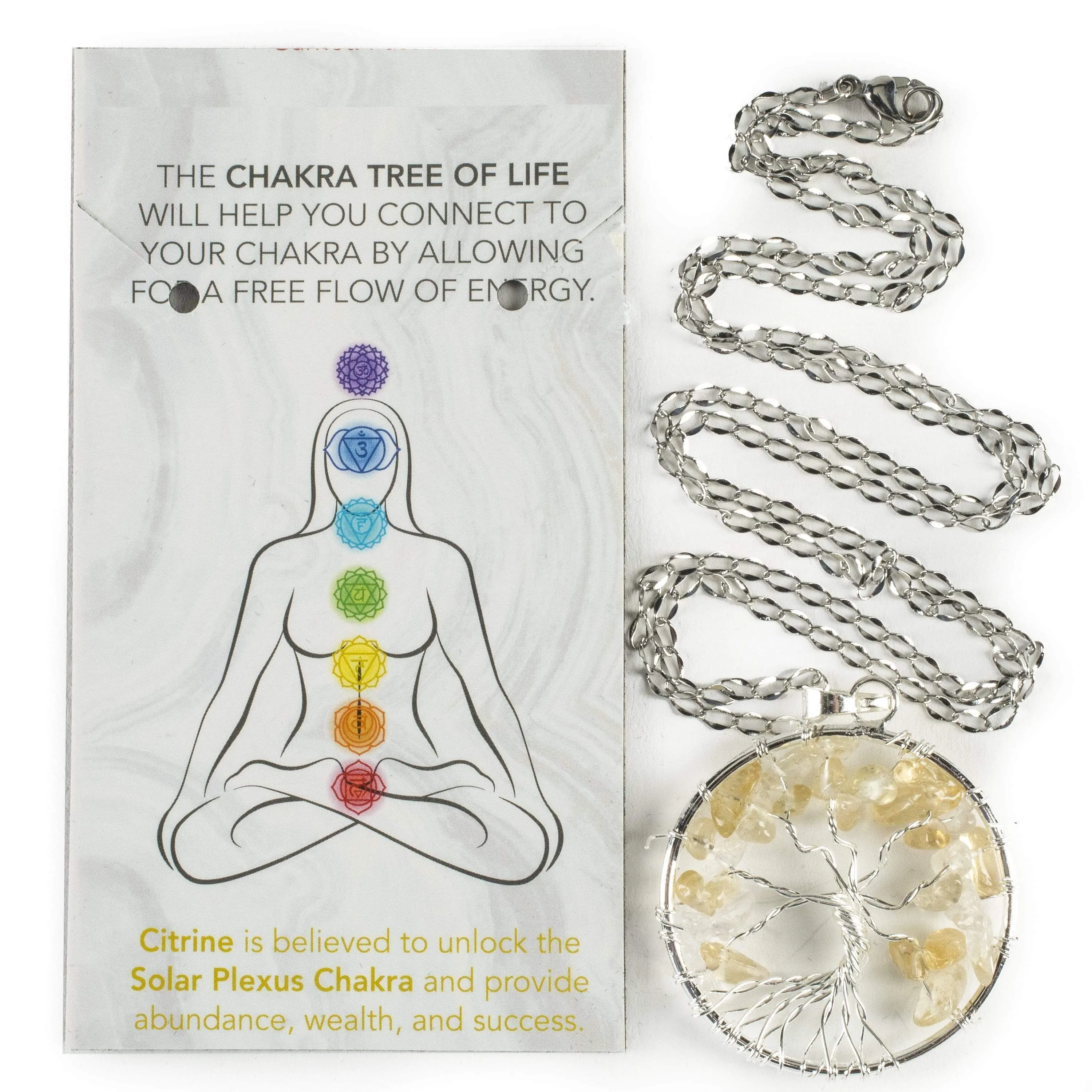 Citrine Chakra Gemstone Tree of Life Necklace & Stainless Steel Chain