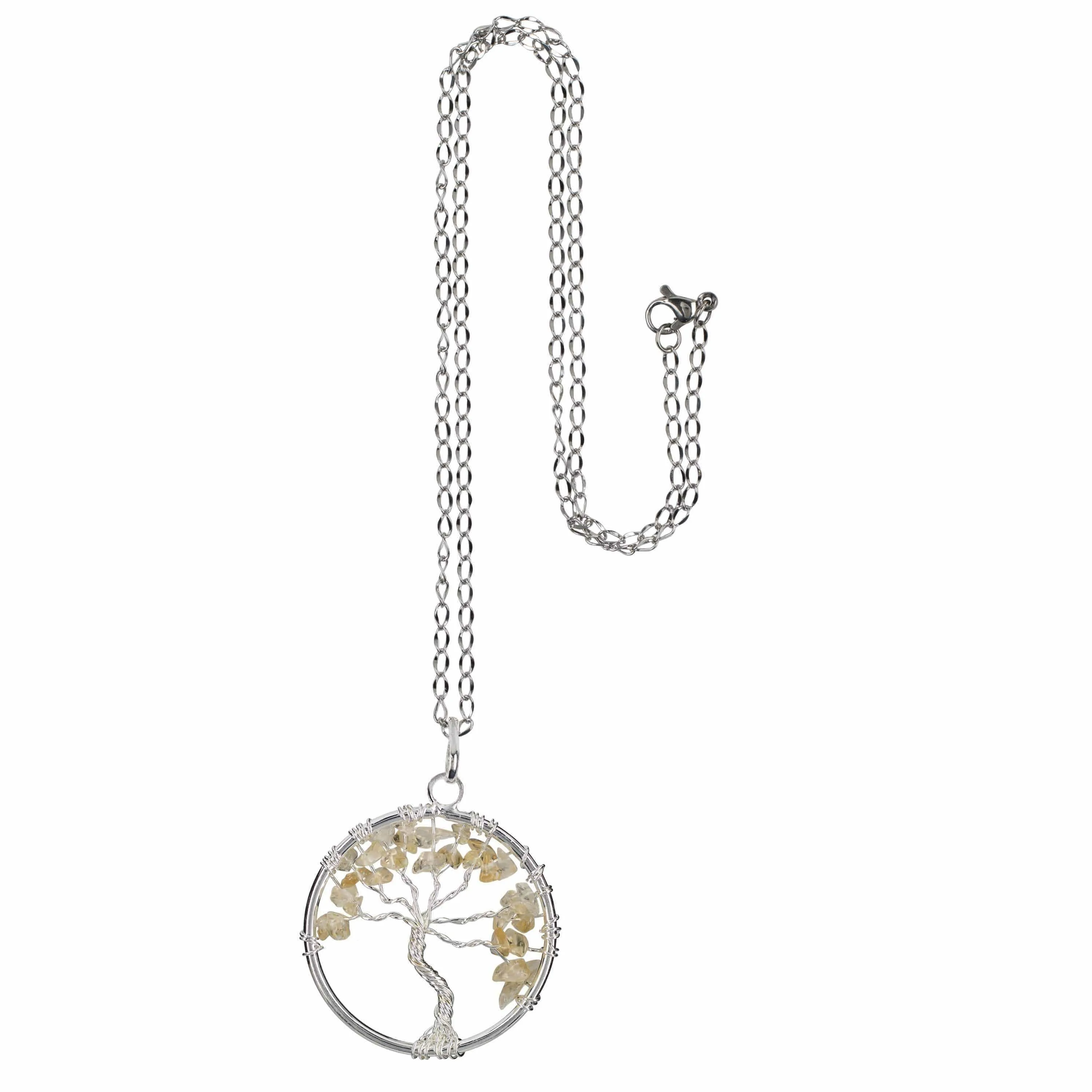 Citrine Chakra Gemstone Tree of Life Necklace & Stainless Steel Chain