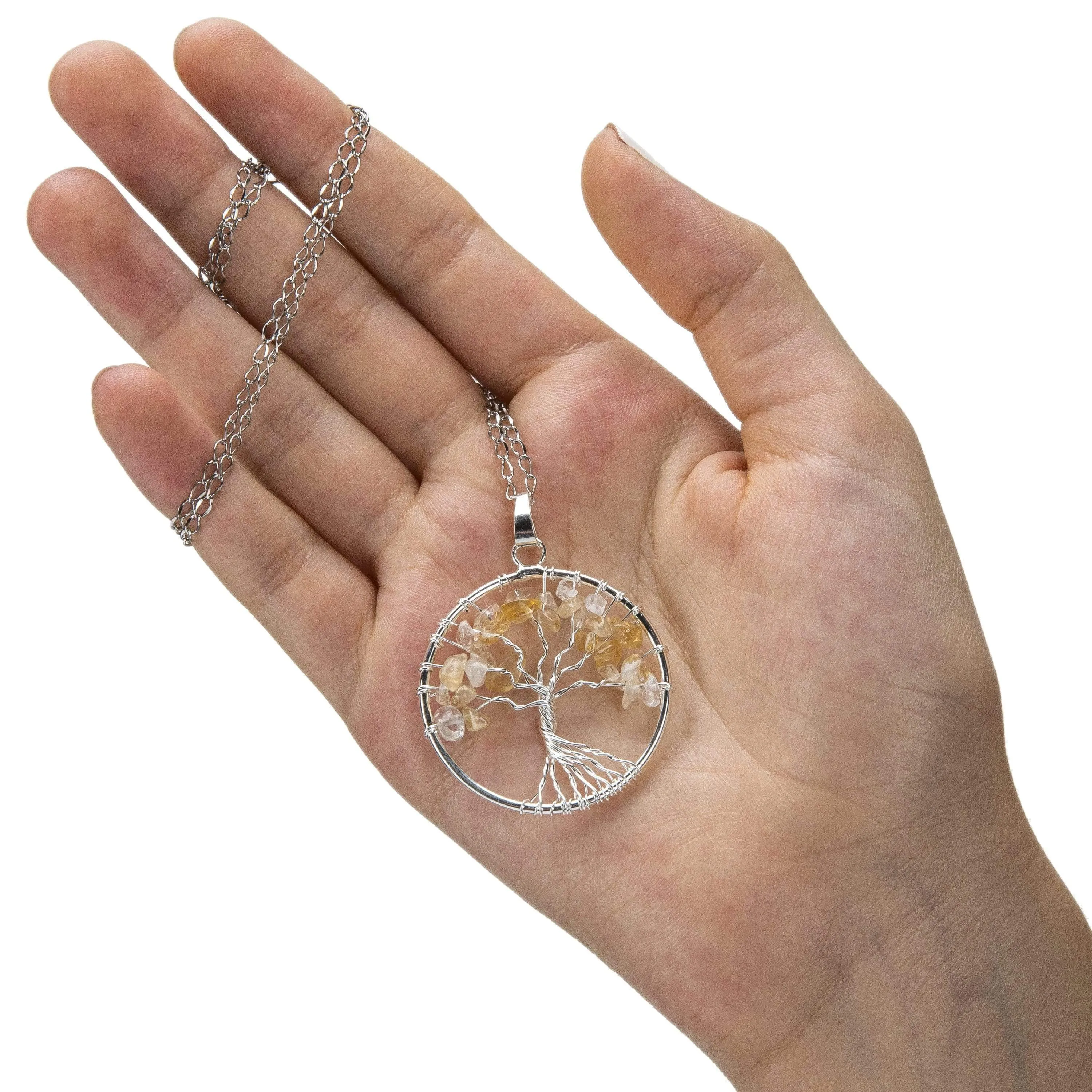 Citrine Chakra Gemstone Tree of Life Necklace & Stainless Steel Chain