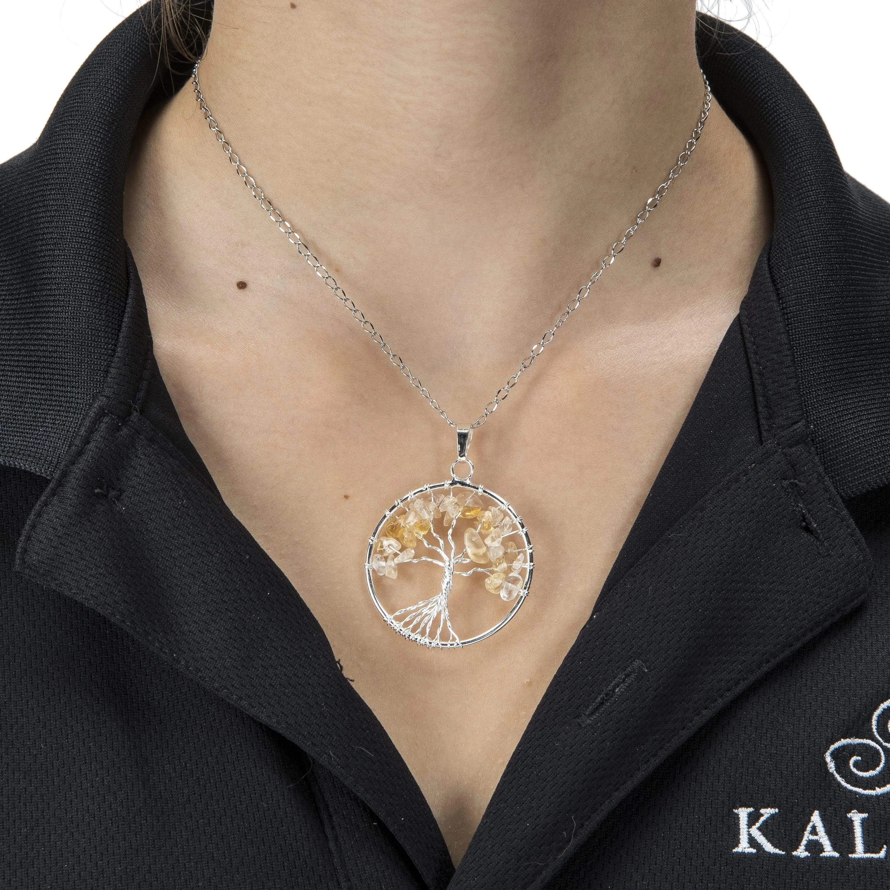 Citrine Chakra Gemstone Tree of Life Necklace & Stainless Steel Chain