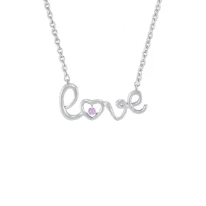 Created Pink Sapphire 'Love' Necklace in Sterling Silver