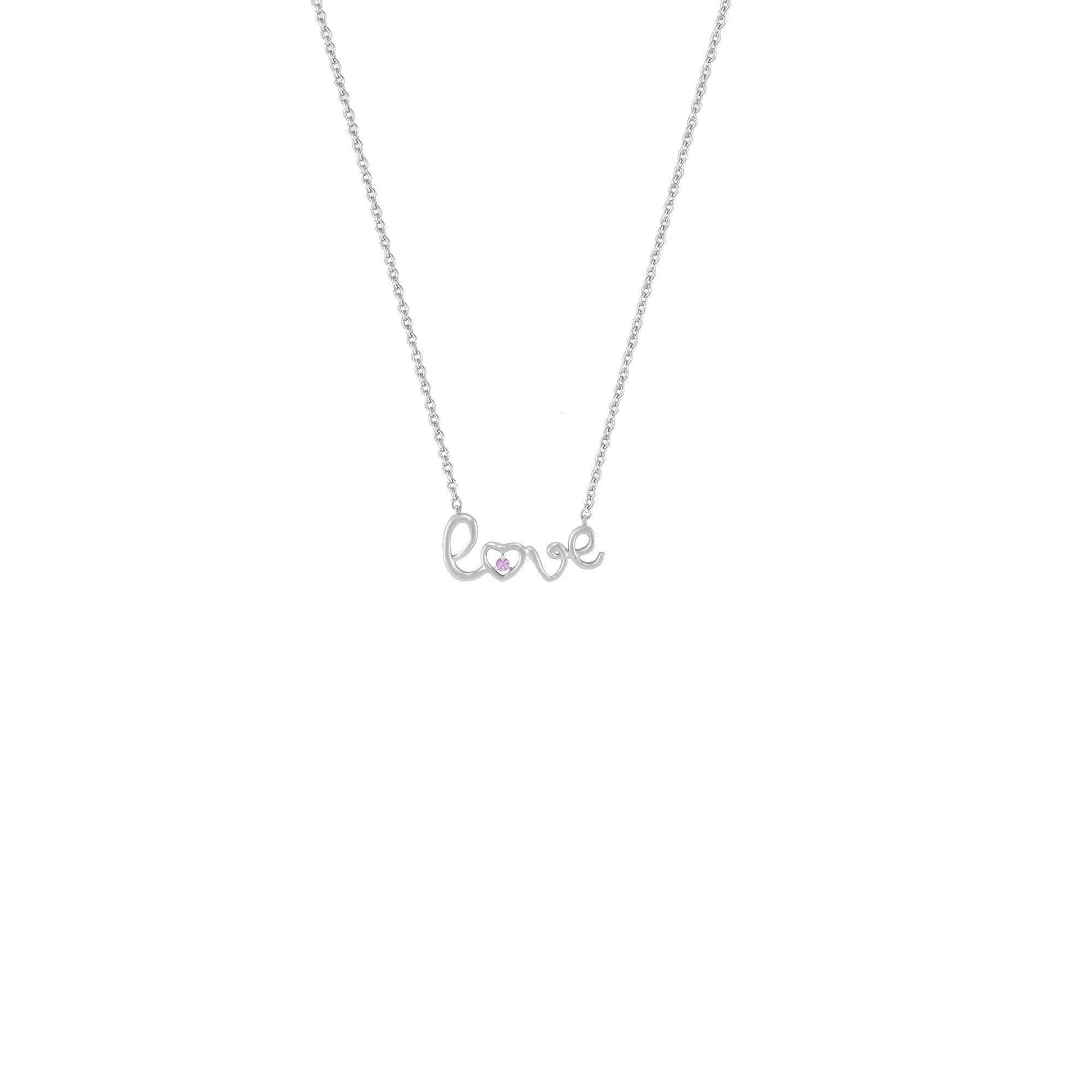 Created Pink Sapphire 'Love' Necklace in Sterling Silver