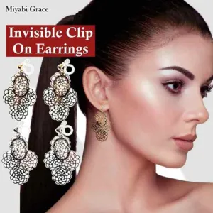 Dangle Large Flower Filigree Invisible Clip On Earrings