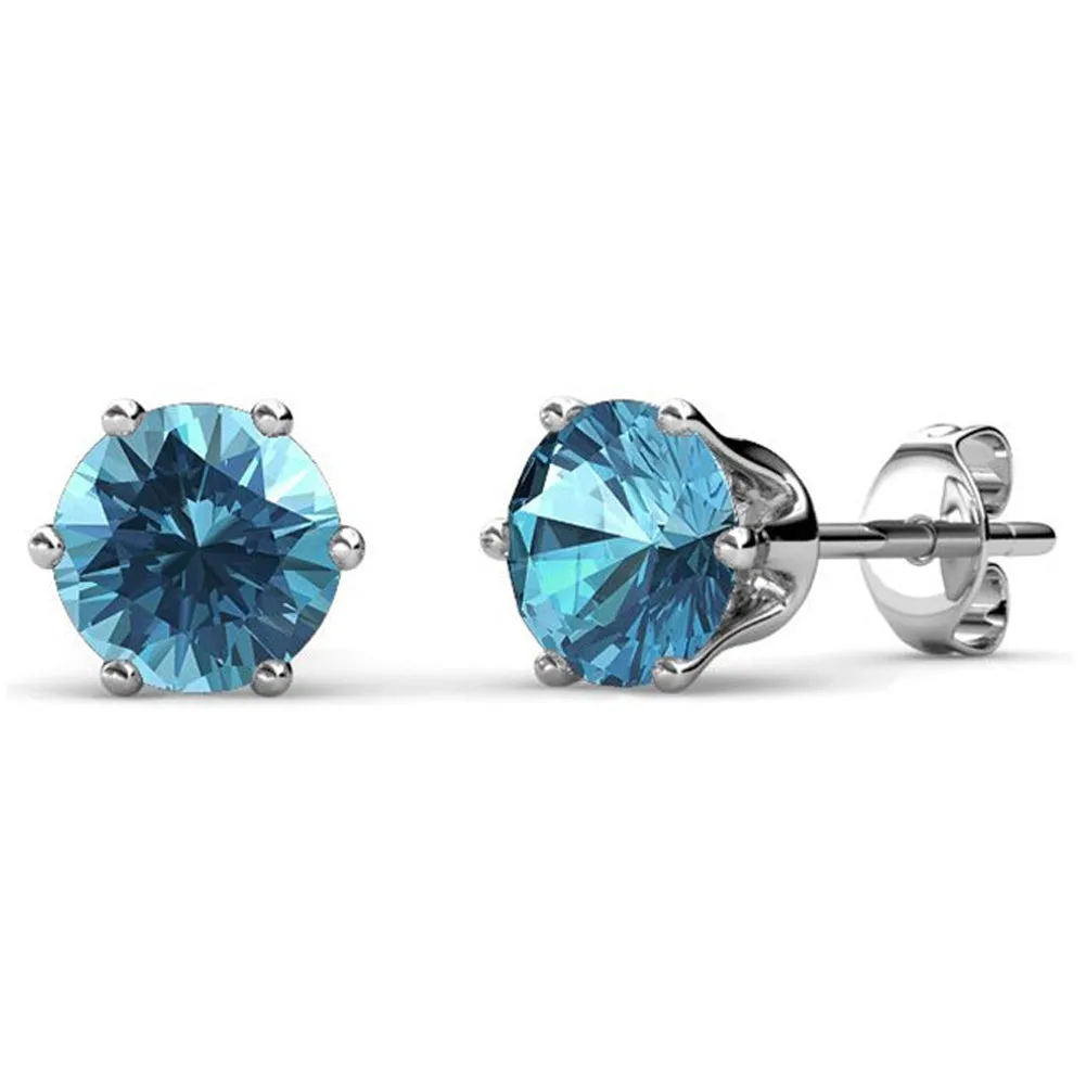 December Birthstone Blue Topaz Earrings, 18k White Gold Plated Stud Earrings with 1CT Crystals