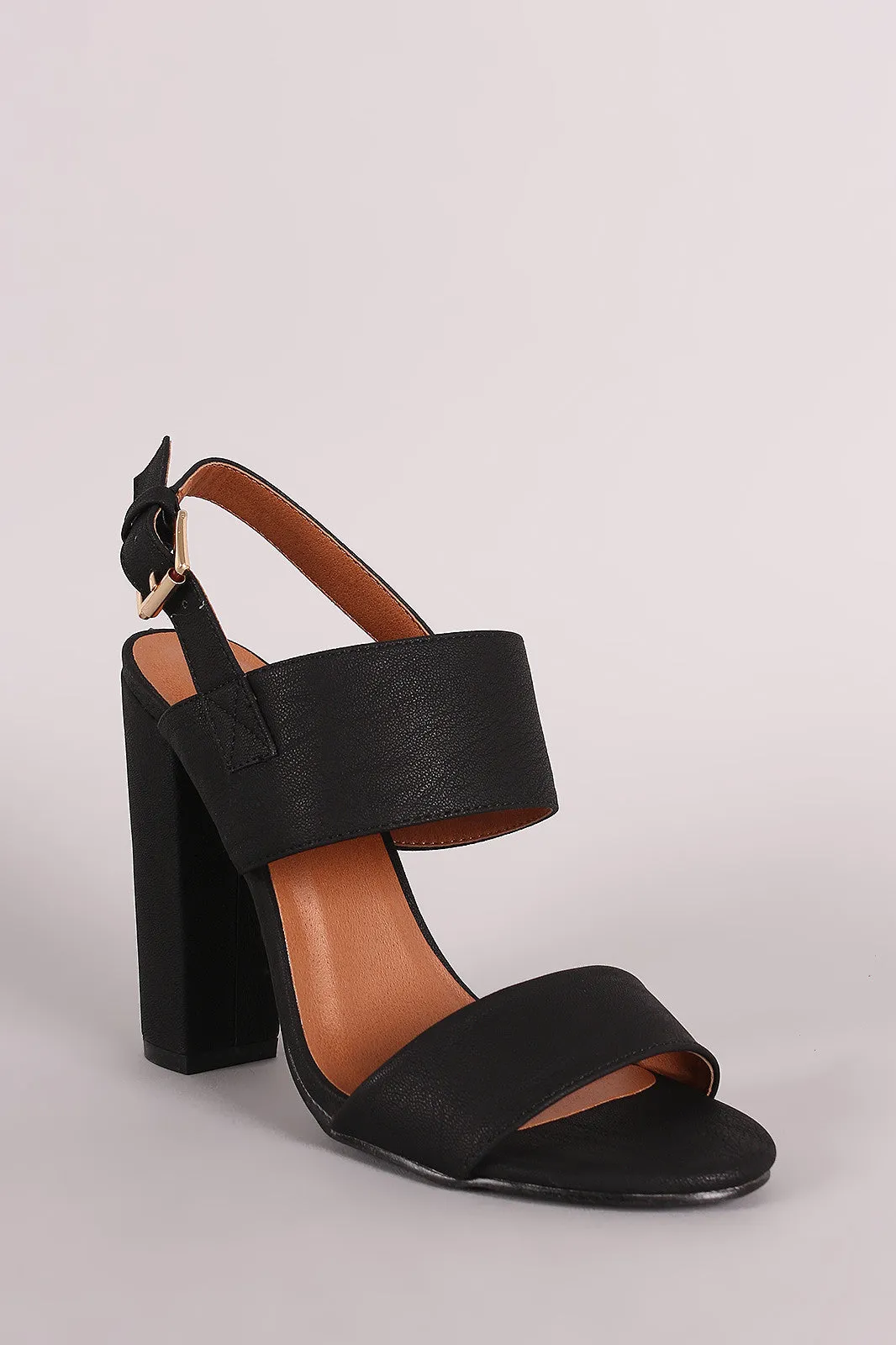 Double Band Open Toe Slingback Chunky Heel