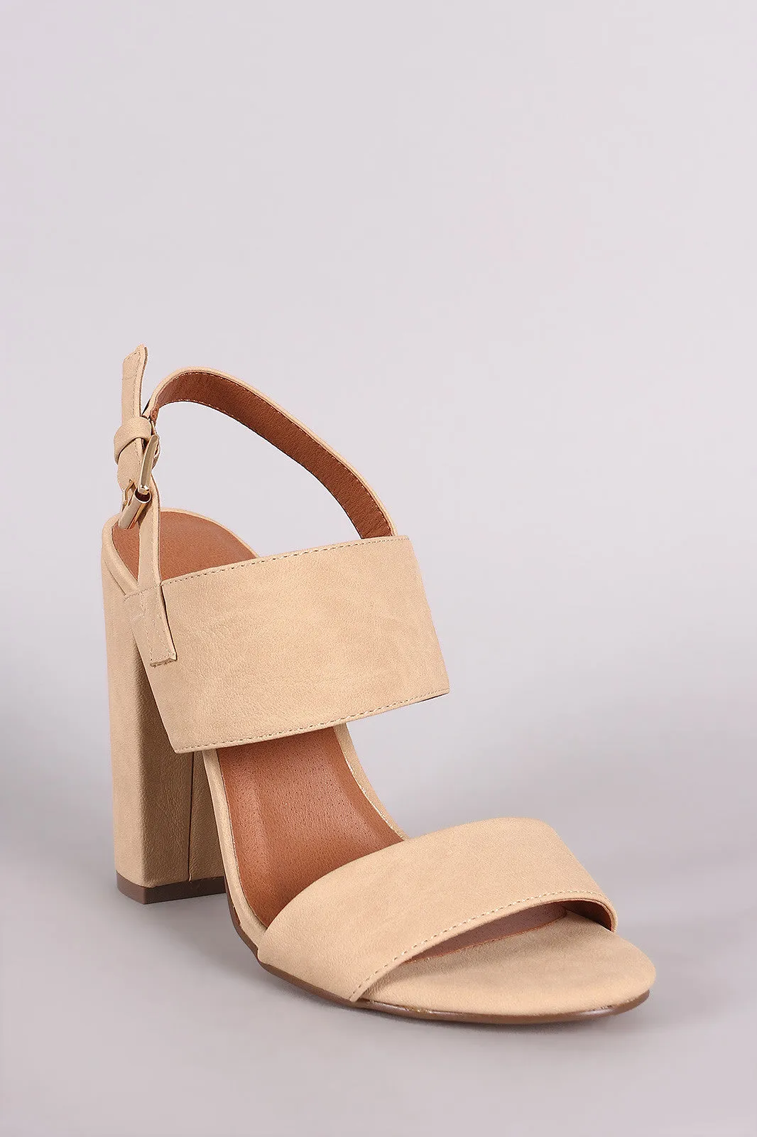 Double Band Open Toe Slingback Chunky Heel