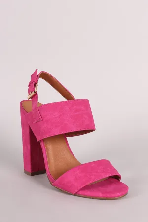 Double Band Open Toe Slingback Chunky Heel