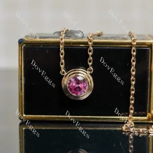 Doveggs round bezel colored gem pandant necklace (with 16'' length chain)