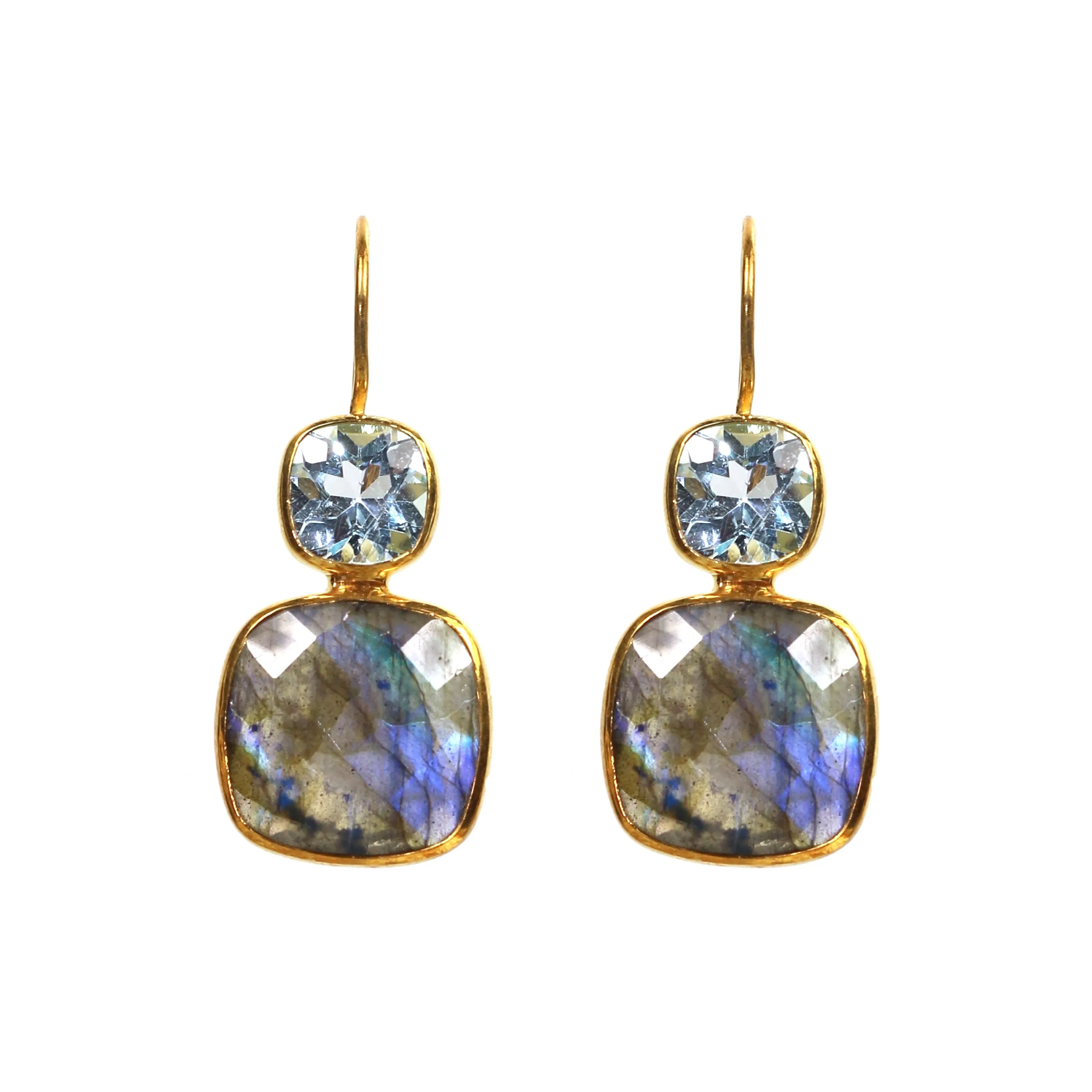 Earrings - Labradorite & Blue Topaz Drops