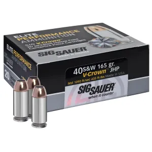 Elite V-Crown Ammunition - 40 Smith & Wesson, 180 Grains, Jacketed Hollow Point, Per 20