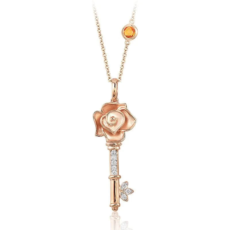 Enchanted Disney Fine Jewelry Belle Rose Diamond Key Pendant