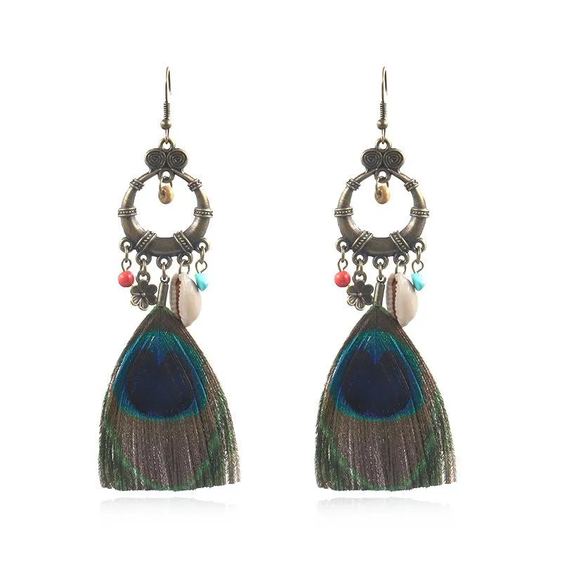 Ethnic Style Peacock Feather Shell Accessories Bohemian Earrings