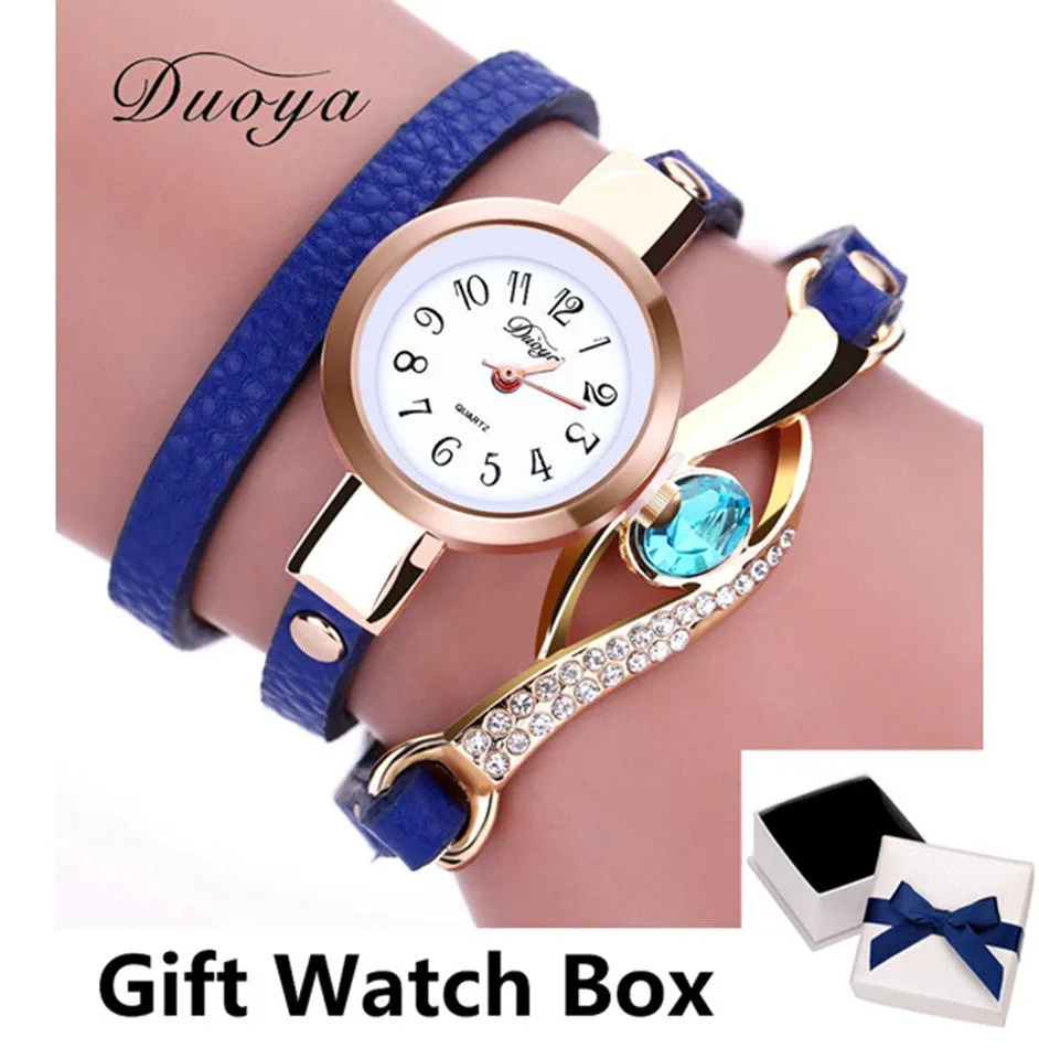 Eye Gemstone Luxury Watches Women Gold Bracelet Watch Leather Electronic Quartz