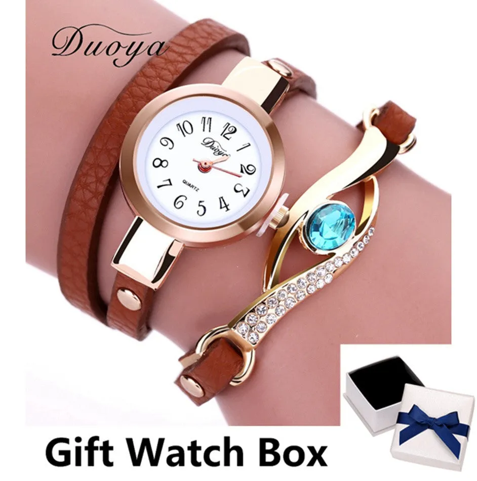 Eye Gemstone Luxury Watches Women Gold Bracelet Watch Leather Electronic Quartz