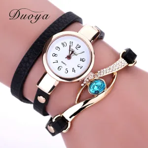 Eye Gemstone Luxury Watches Women Gold Bracelet Watch Leather Electronic Quartz