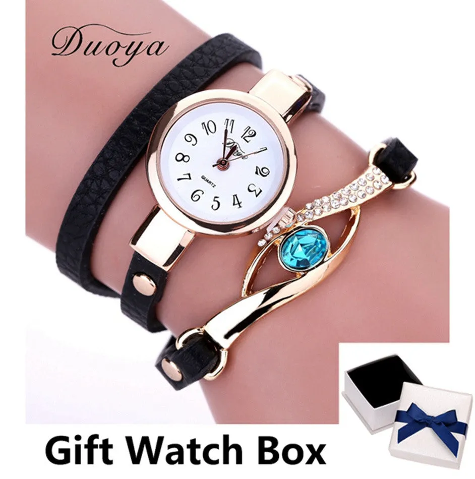 Eye Gemstone Luxury Watches Women Gold Bracelet Watch Leather Electronic Quartz