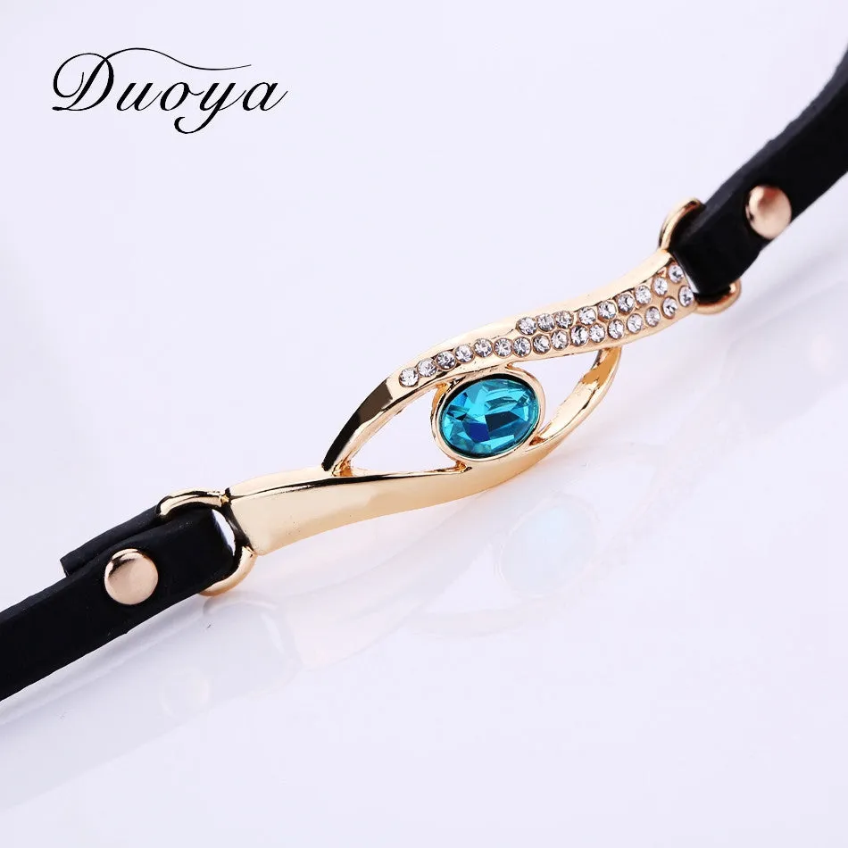 Eye Gemstone Luxury Watches Women Gold Bracelet Watch Leather Electronic Quartz