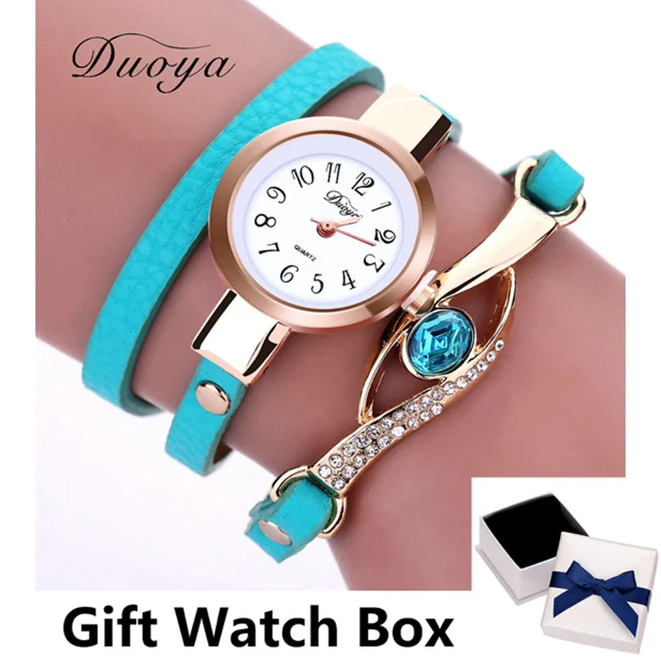 Eye Gemstone Luxury Watches Women Gold Bracelet Watch Leather Electronic Quartz