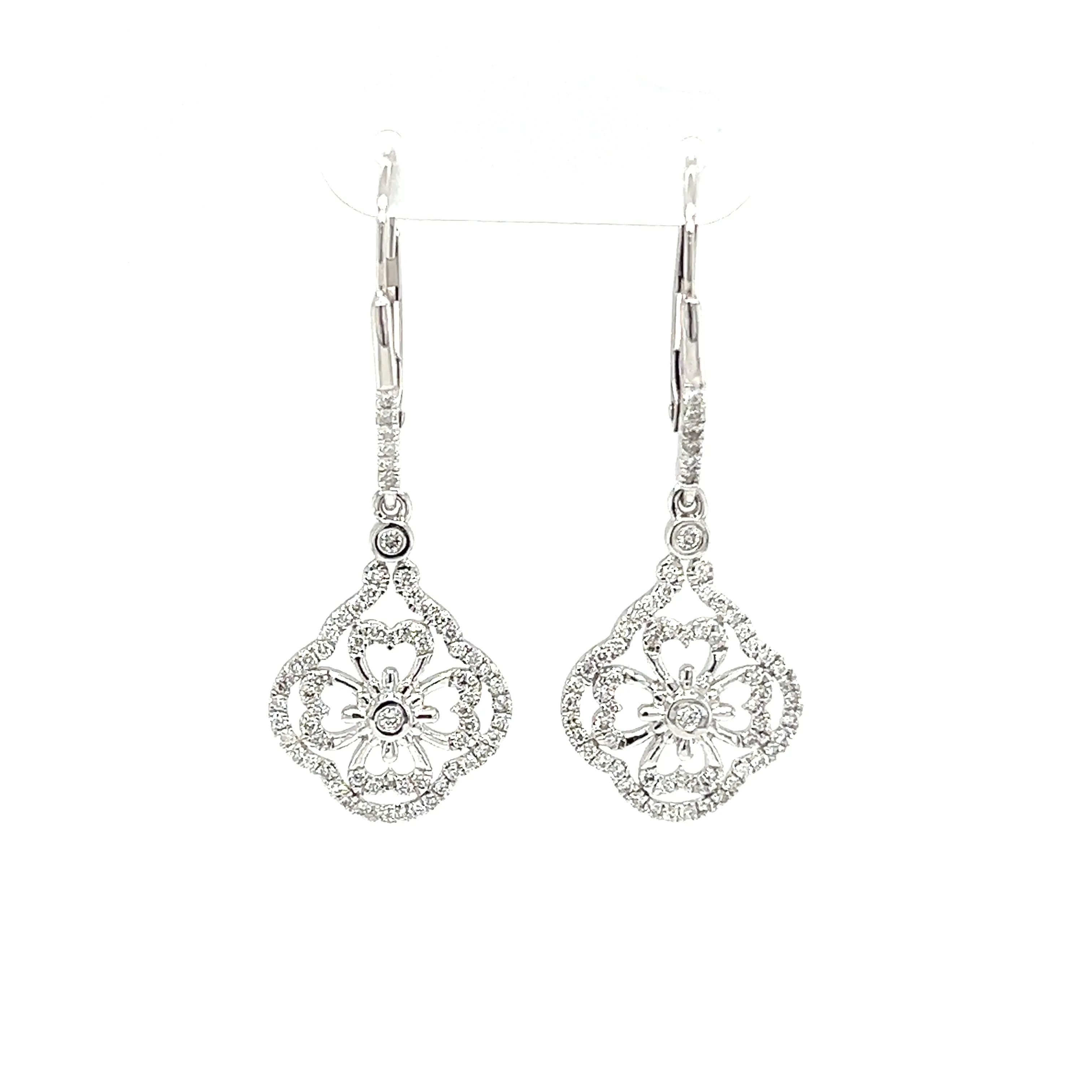 Floral Diamond Dangle Earrings with 0.55ctw of Diamonds in 14K White Gold