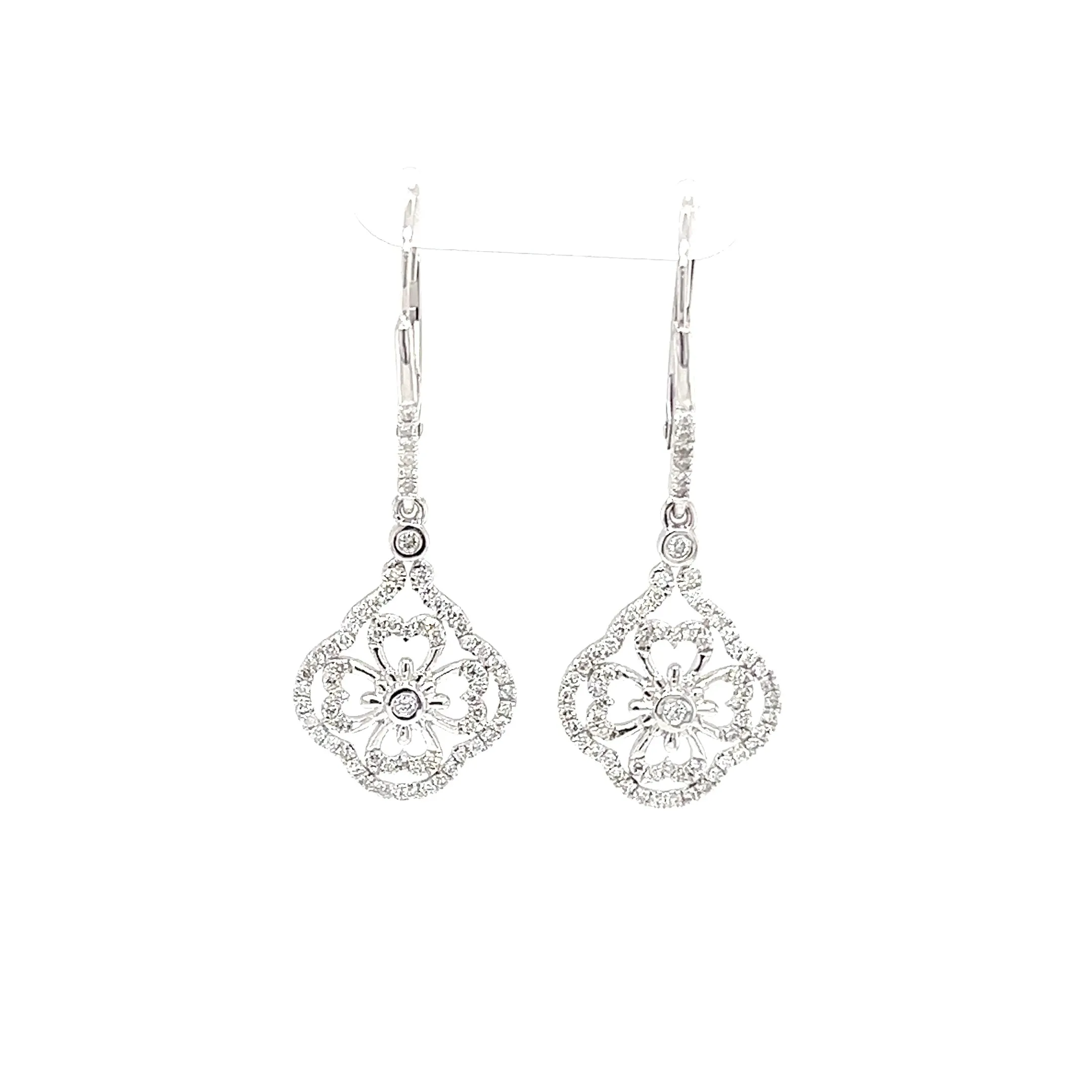 Floral Diamond Dangle Earrings with 0.55ctw of Diamonds in 14K White Gold