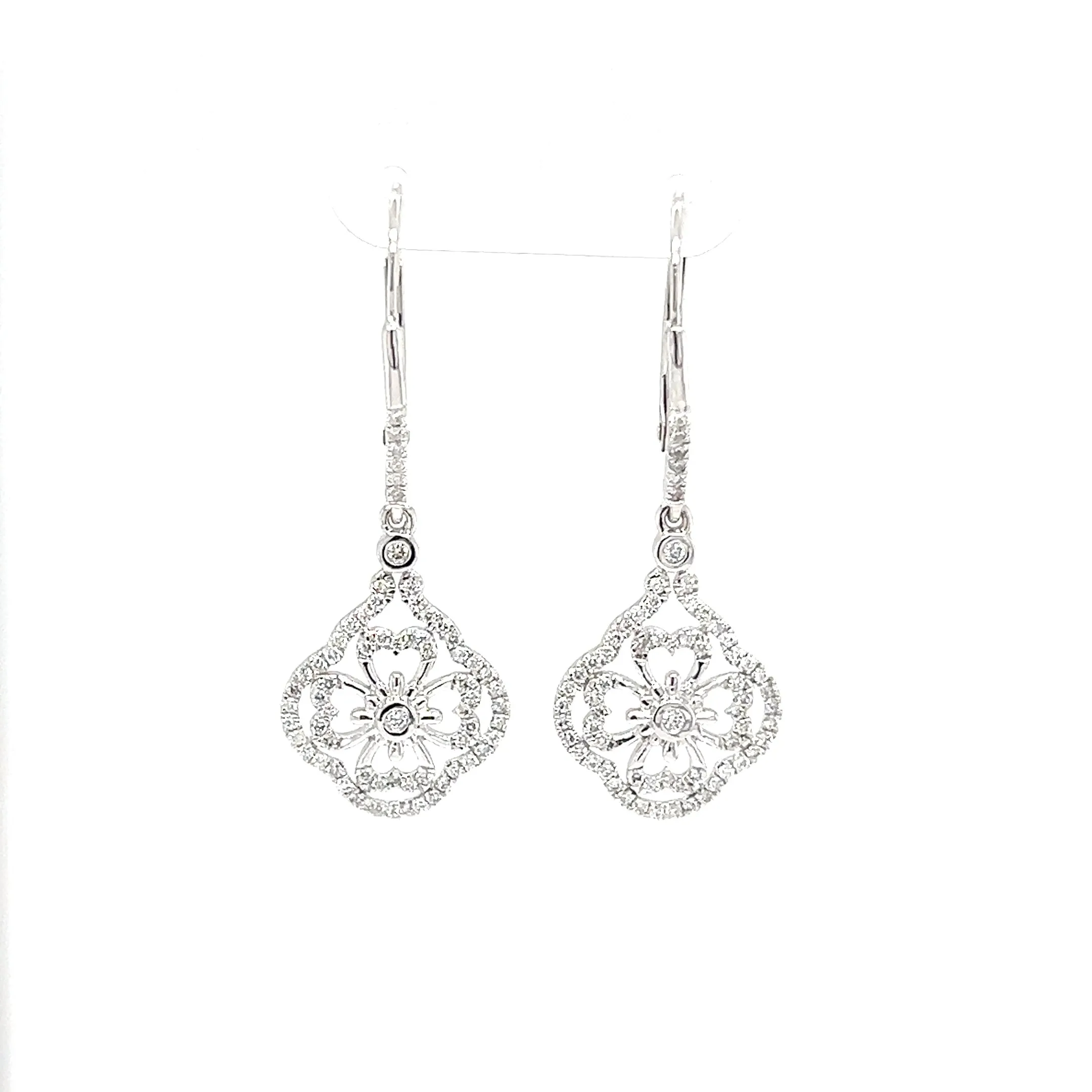 Floral Diamond Dangle Earrings with 0.55ctw of Diamonds in 14K White Gold