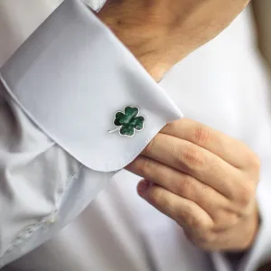 Four Leaf Clover Green Onyx Sterling Cufflinks