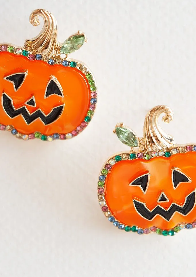 Gemstone Jack'O'Lantern Stud | Halloween Pumpkin Resin Earring