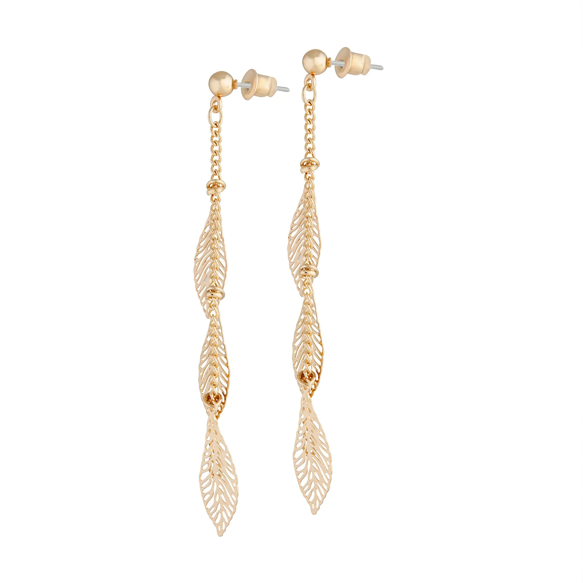 Gold Drop Filigree Leaf Earrings