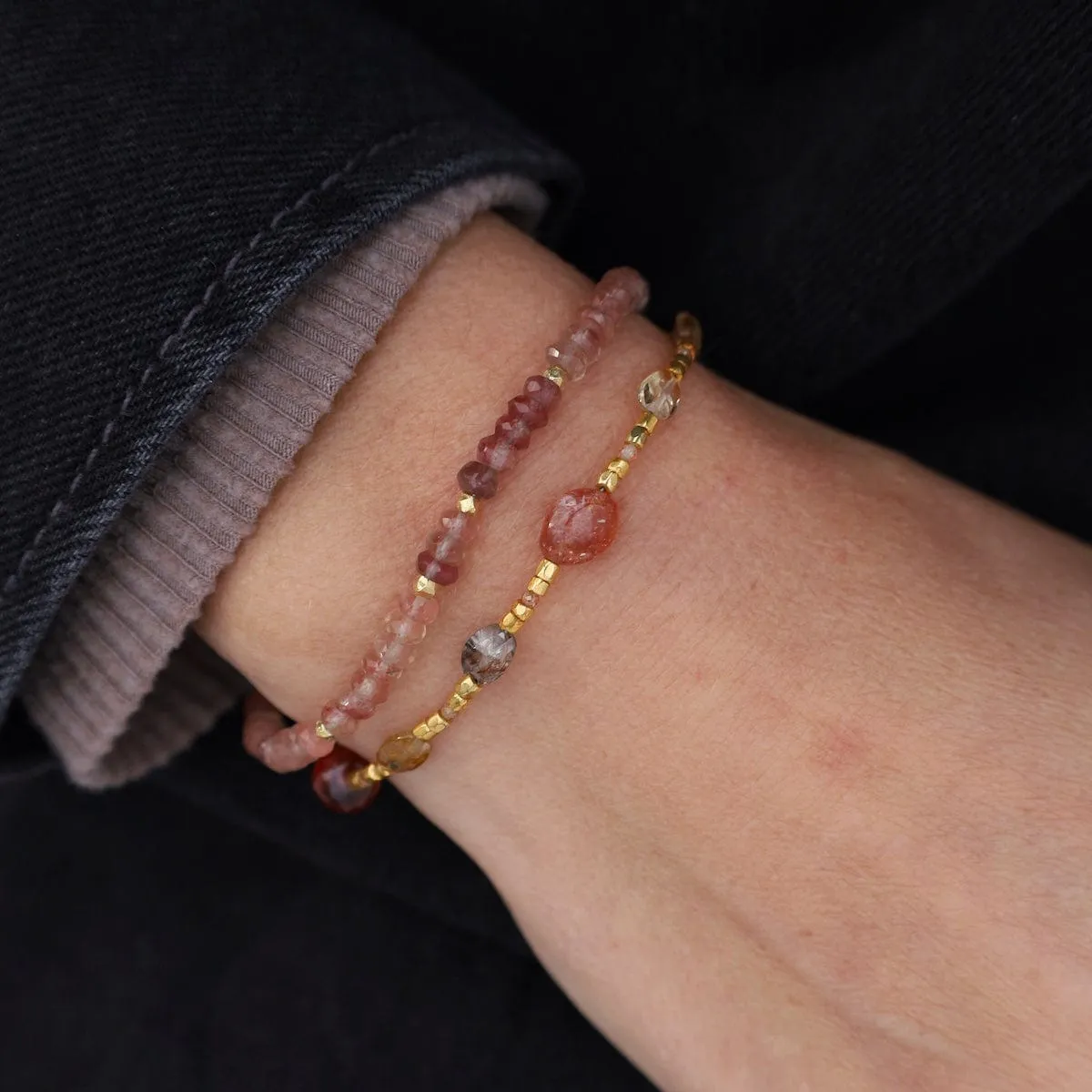 Gold Glass, Zircon, Garnet, Sunstone Magnetic Bracelet