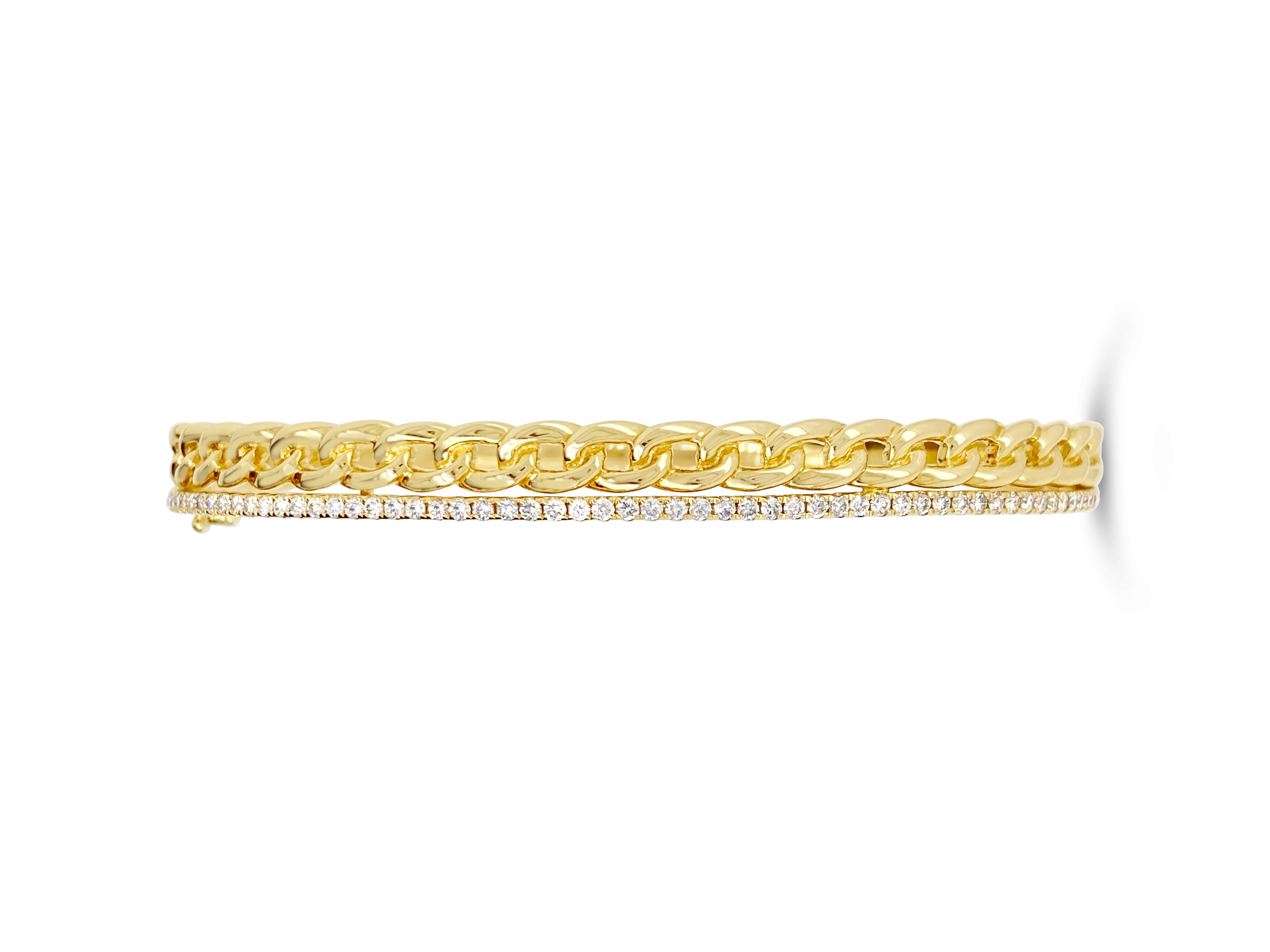 Gold Link Bangle Bracelet with Diamonds