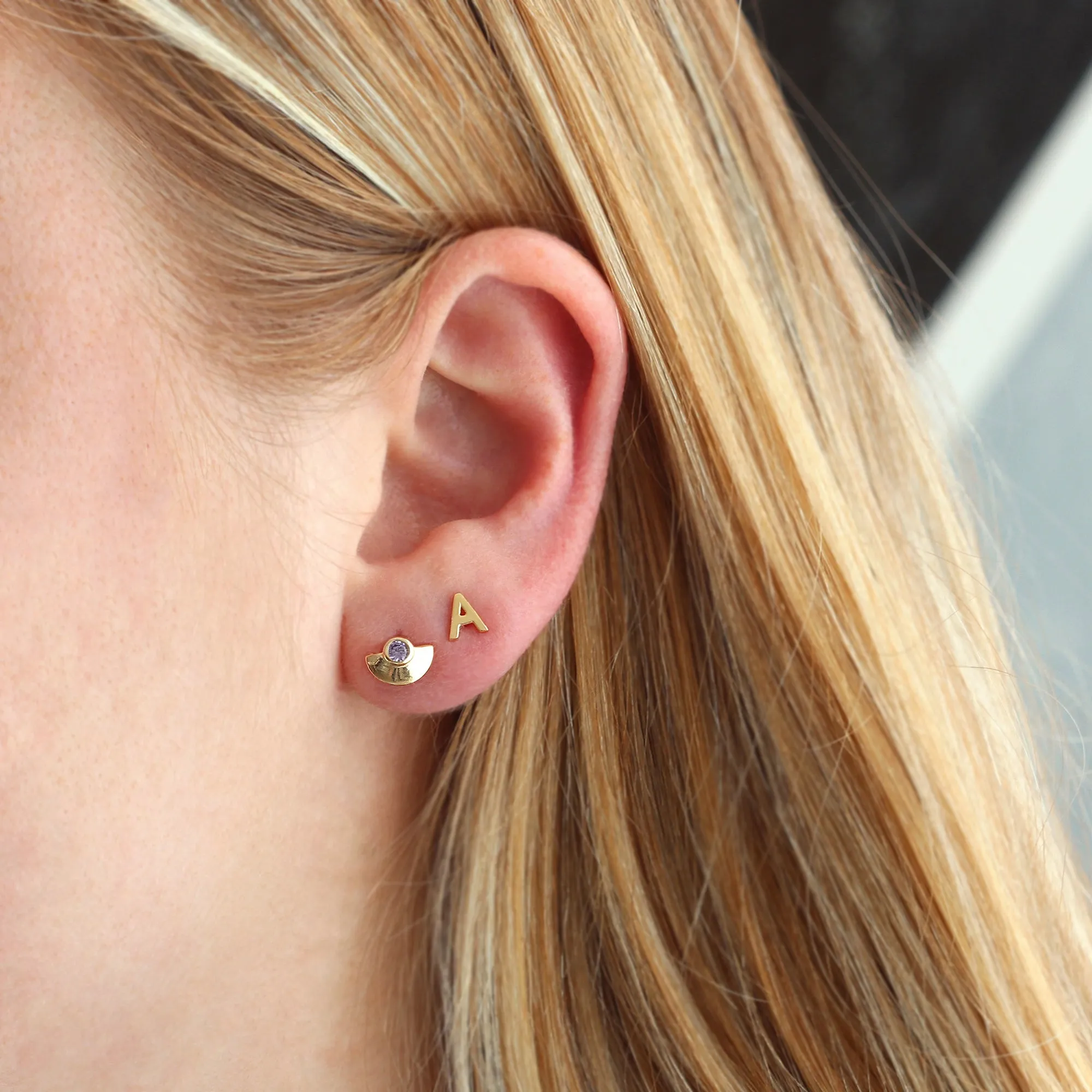 Half Moon Crystal Stud Earrings - 3 Colors