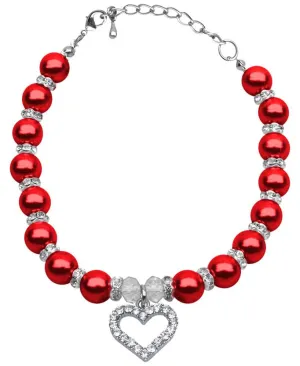 Heart and Pearl Necklace Red Sm (6-8)