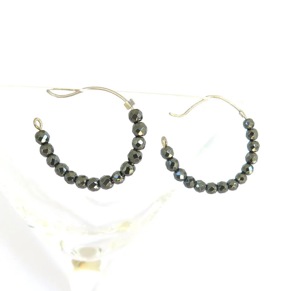 Hematite hoop earrings, gun metal gemstone earrings