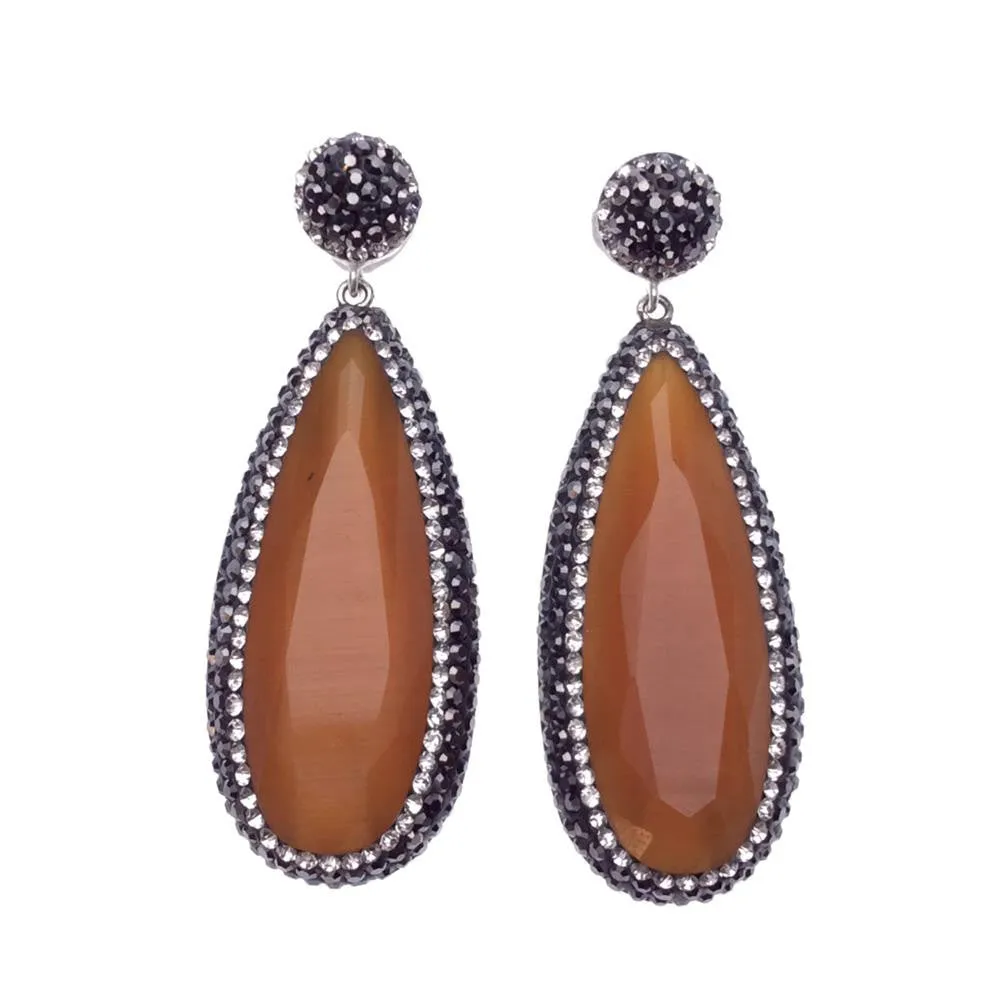 Honey Single Drop Gem and Crystal Earrings