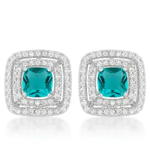 Idella Aqua Cushion Double Halo Stud Earrings | 2.5ct