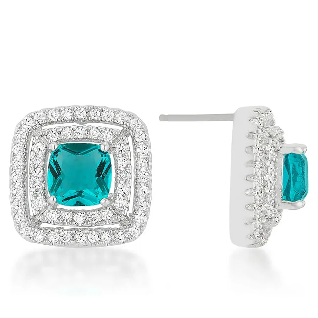 Idella Aqua Cushion Double Halo Stud Earrings | 2.5ct