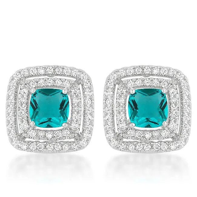 Idella Aqua Cushion Double Halo Stud Earrings | 2.5ct