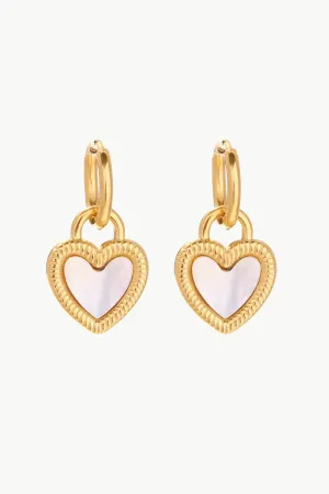 Inlaid Shell Heart Drop Earrings